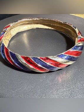 Vintage Boucher signed and numbered Red, Blue gold  Enamel Bangle Bracelet